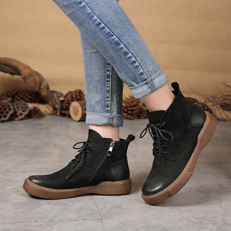 Autumn Winter Leather Women's Retro Short Boots |Gift Shoes