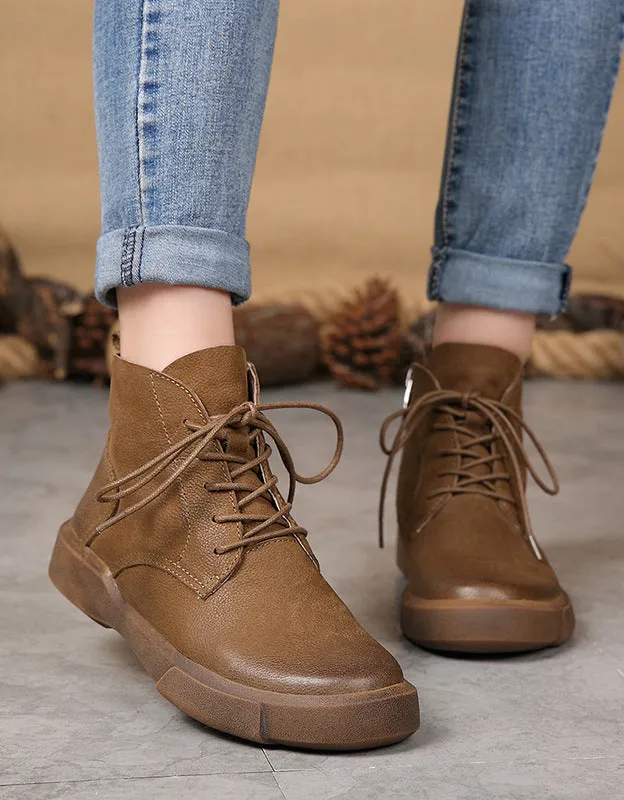 Autumn Winter Leather Women's Retro Short Boots |Gift Shoes
