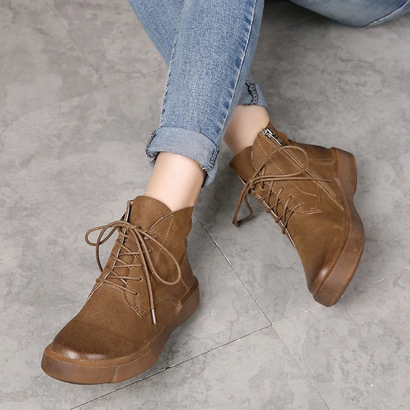 Autumn Winter Leather Women's Retro Short Boots |Gift Shoes