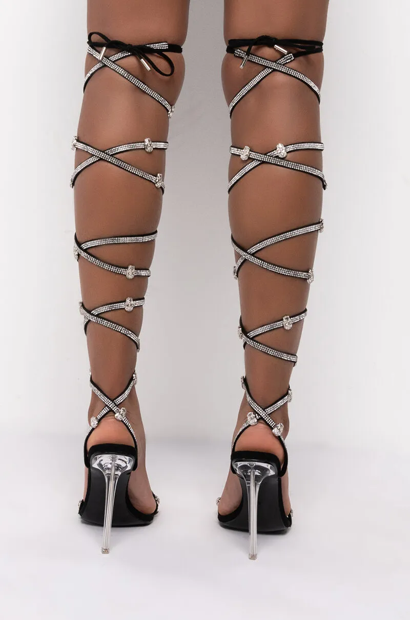 AZALEA WANG DIAMOND SKULL STILETTO SANDAL IN BLACK