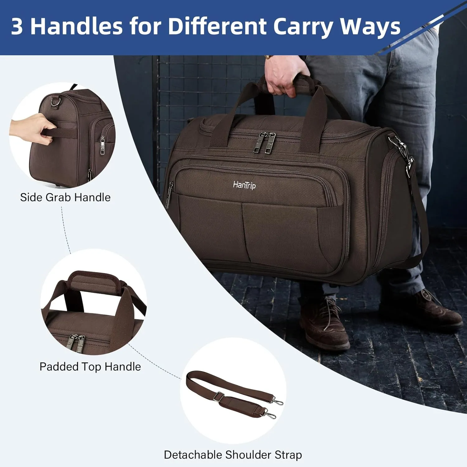 Carry on Duffel Bag Foldable Duffle Bags for Travel, Under Seat Personal Item Bags for Airplanes, Weekender Overnight Mens Travel Tote Bag for Women Small Softside Carry on Luggage (Coffee)