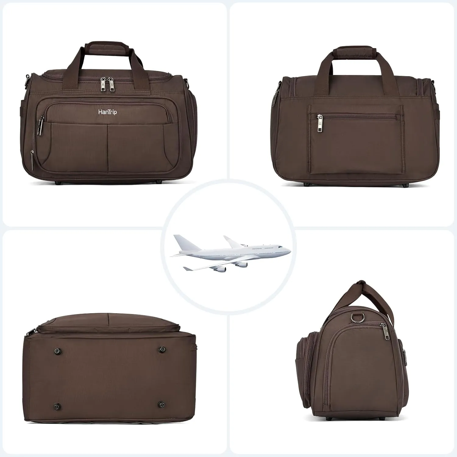 Carry on Duffel Bag Foldable Duffle Bags for Travel, Under Seat Personal Item Bags for Airplanes, Weekender Overnight Mens Travel Tote Bag for Women Small Softside Carry on Luggage (Coffee)
