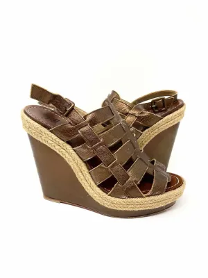 Christian Louboutin Women's Brown Espadrille metalic Wedge Size 41/10 Sandals