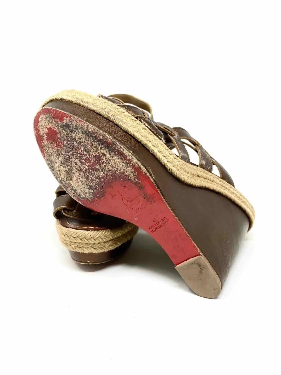 Christian Louboutin Women's Brown Espadrille metalic Wedge Size 41/10 Sandals