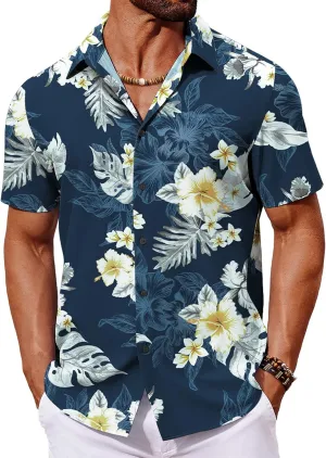 COOFANDY Mens Hawaiian Shirt Short Sleeve Button Down Shirts Tropical Floral Summer Beach Shirts