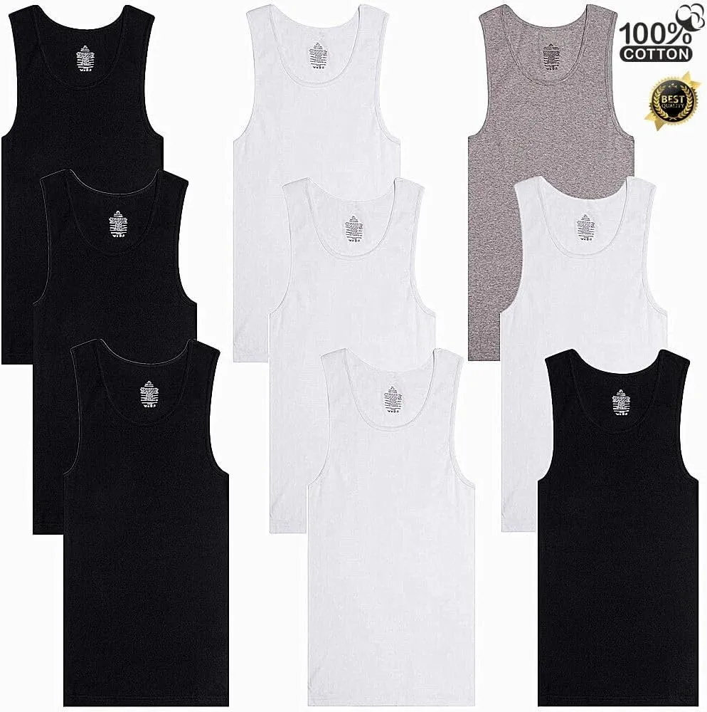 Men's Undershirts (Pack of 6) - Soft Cotton Blend, Tag Less A-Shirt Crew Neck - Comfortable Fit
