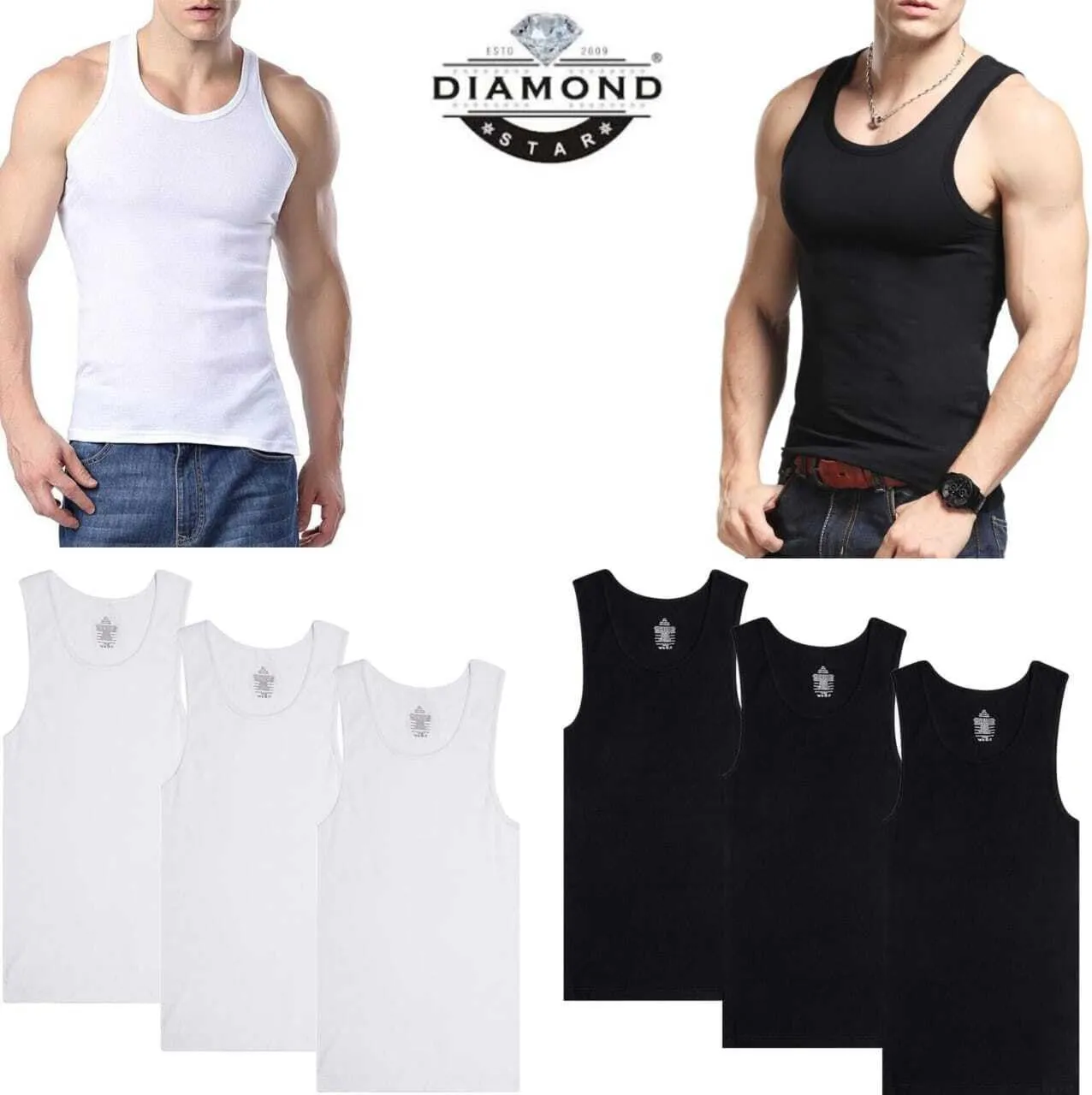 Men's Undershirts (Pack of 6) - Soft Cotton Blend, Tag Less A-Shirt Crew Neck - Comfortable Fit