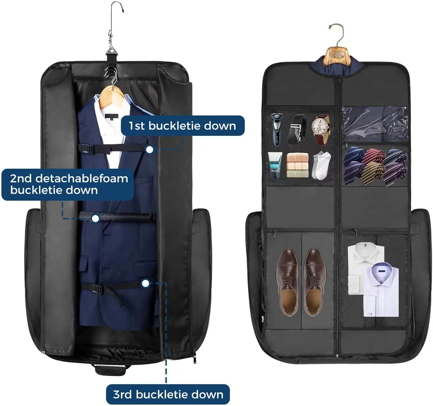 Noozion Garment Bag for Travel Large Carry On Suit Bag Hanging Travel Suit Bags Waterproof Suitcase Luggage Bag for Men Women Business Trips with Shoulder Strap