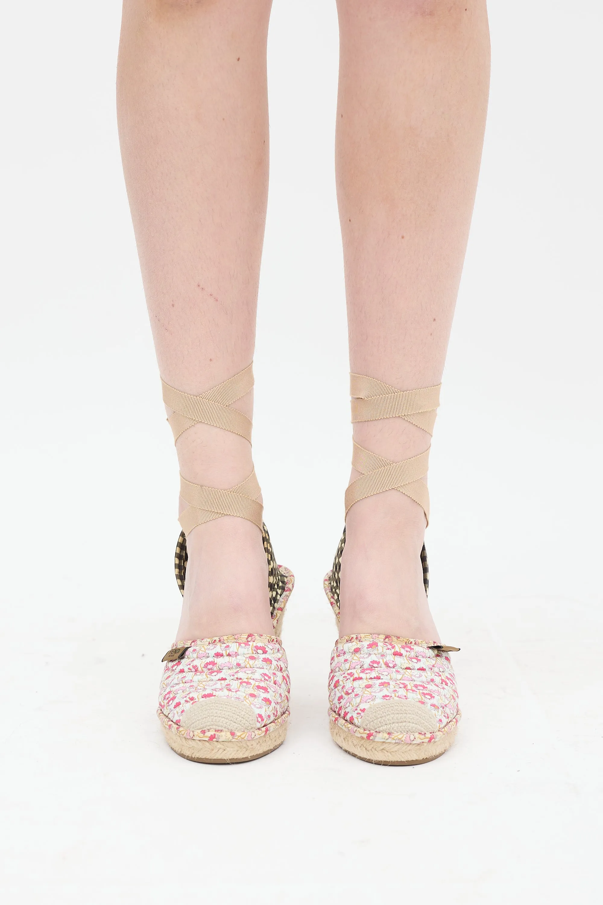 Pink & Multi Quilted Floral Espadrille Wedge