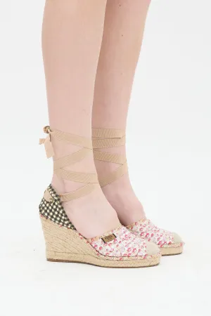 Pink & Multi Quilted Floral Espadrille Wedge