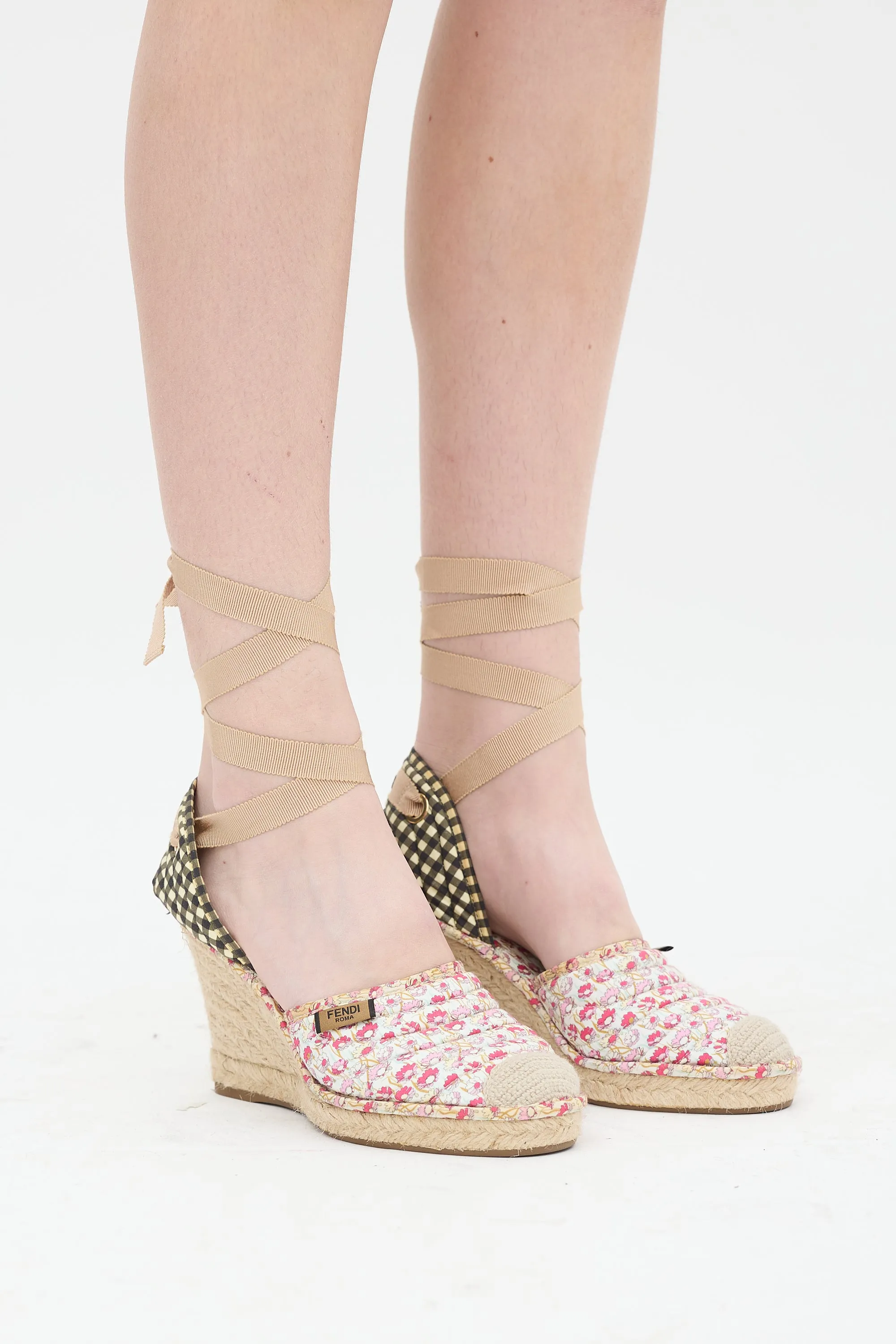 Pink & Multi Quilted Floral Espadrille Wedge