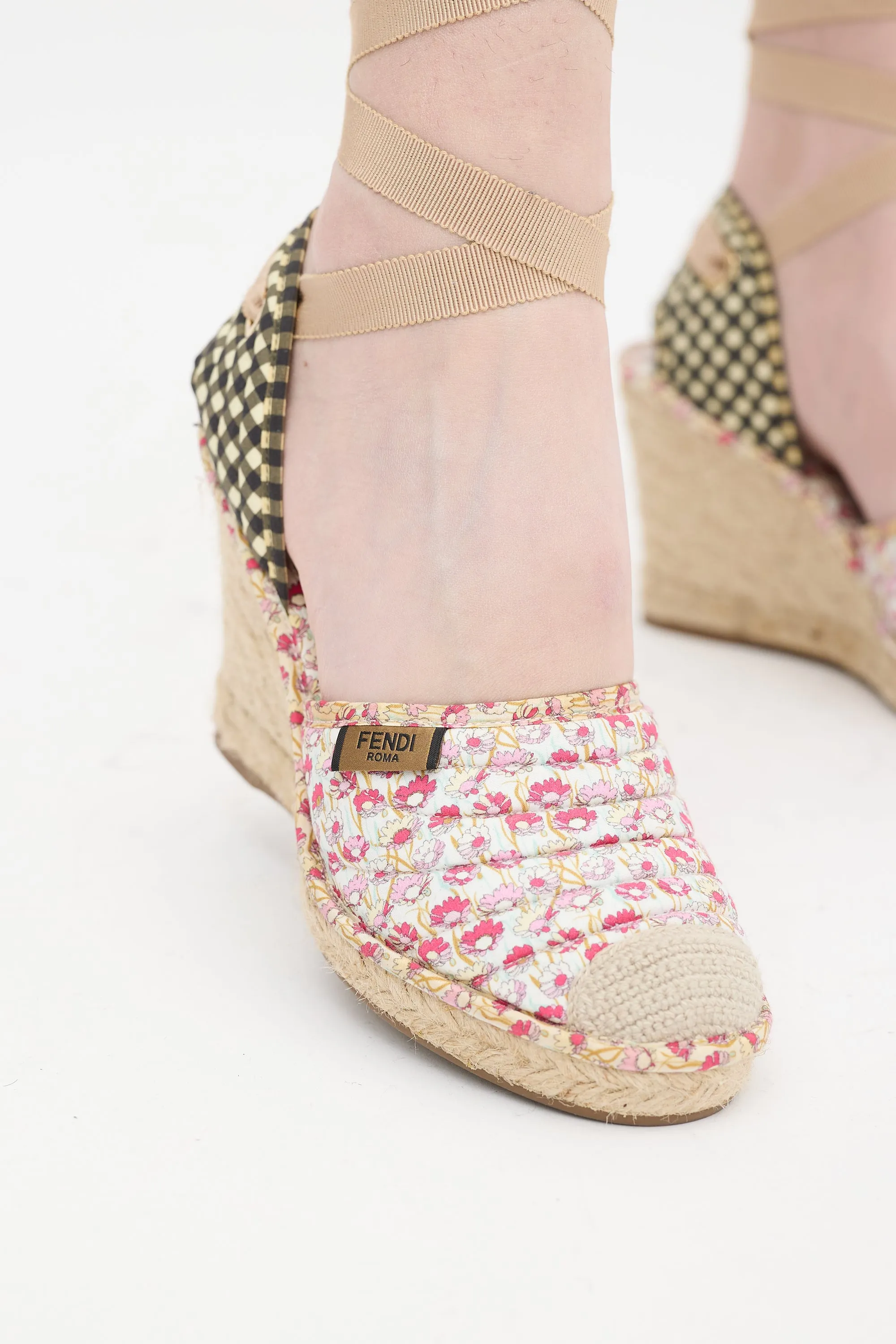 Pink & Multi Quilted Floral Espadrille Wedge