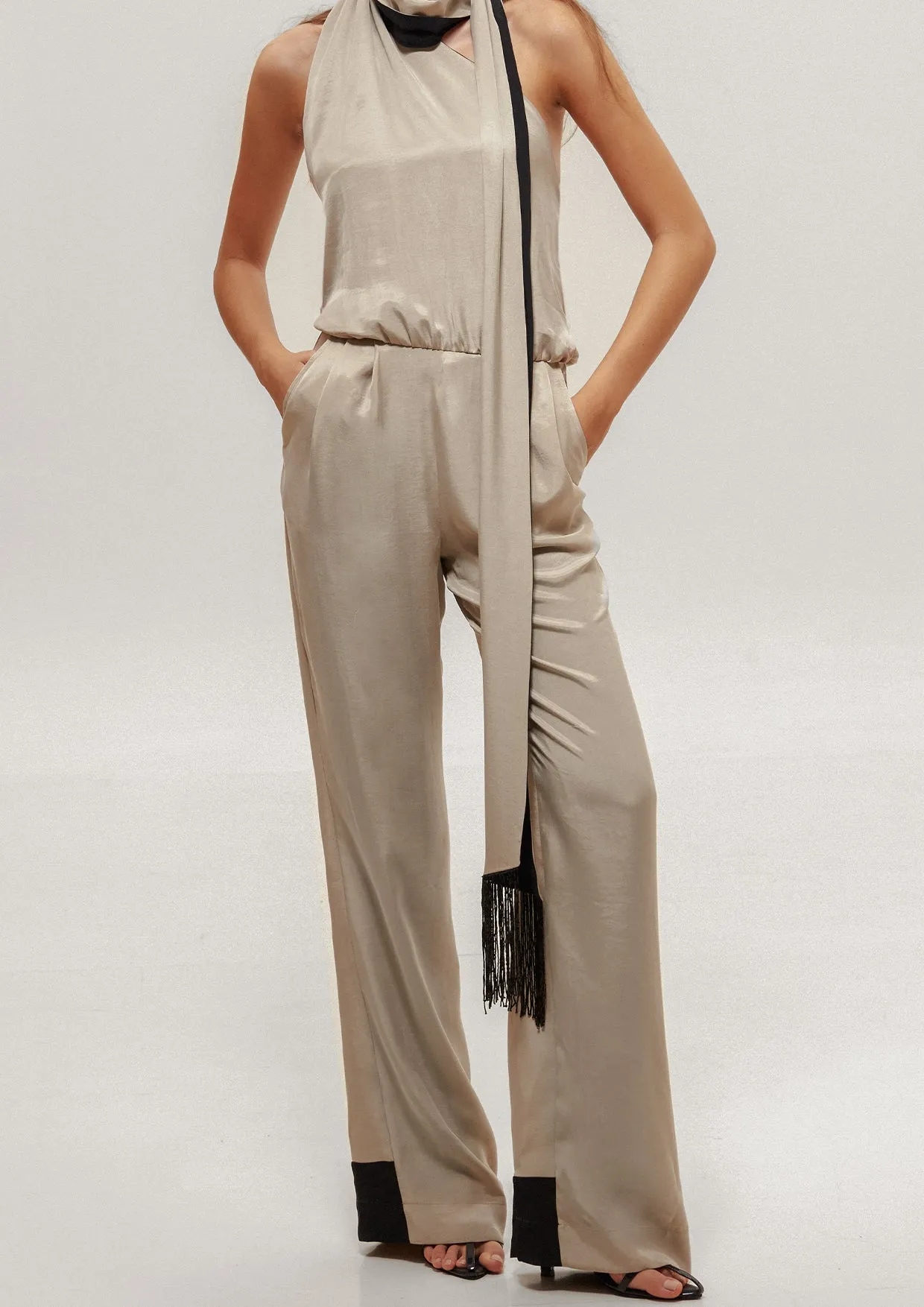 Scarf Open Back Cupro Jumpsuit