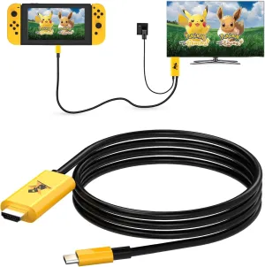 Switch HDMI Cable for NS/OLED Mode, 1.8M/ 6FT USB C to HDMI Adapter 4K with 100W PD Charging Port for MacBook, Phone, Yellow with Black