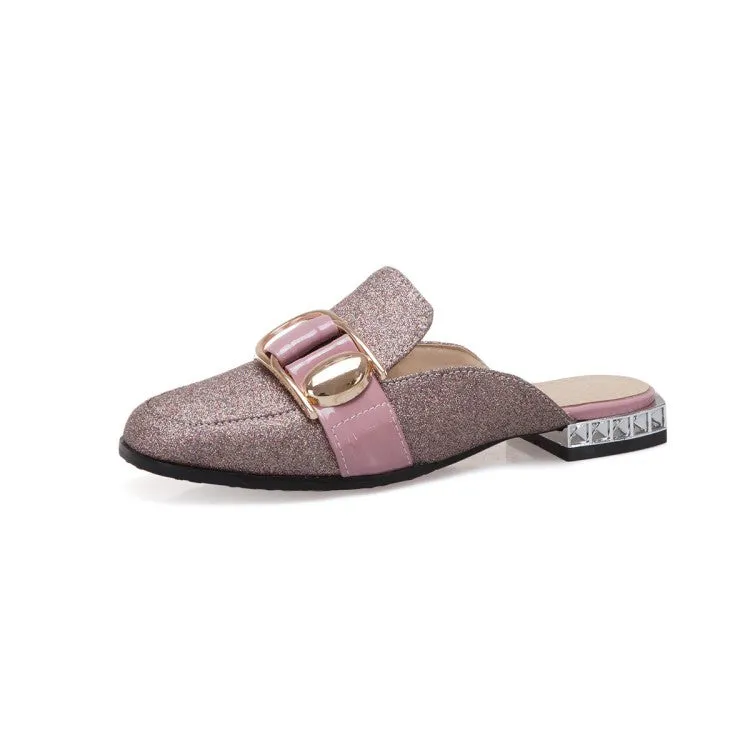 Women's Metal Buckles Block Chunky Heel Slides